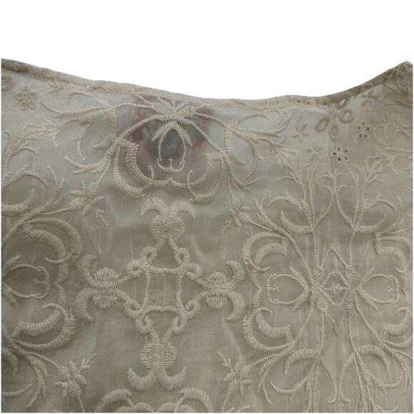 Johnny Was Embroidered Blouse Top Womens Small Beige Boxy Boho Cottagecore - Picture 7 of 14